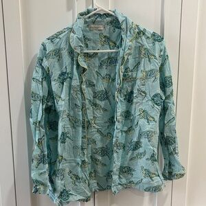 Hogan Blue and Green Turtle Print Blouse